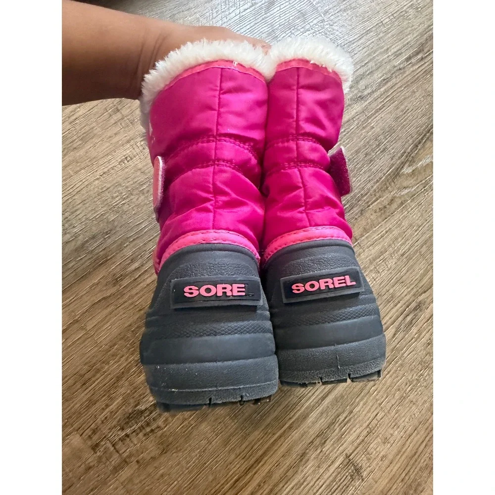 Sorel Kids Snow Commander Boots Pink Grey Waterproof Faux Fur Winter Boots